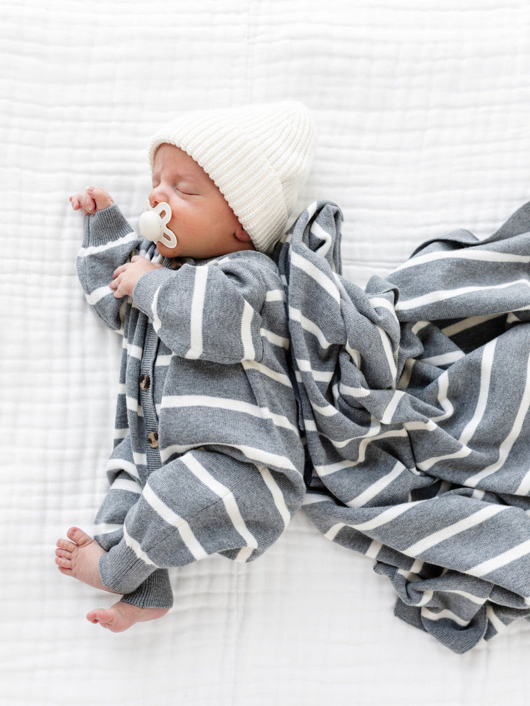 Knit Long Sleeve Onesie - Charcoal Stripe