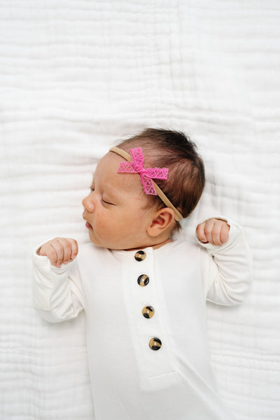 Lace Bow - Mini Hot Pink Headband