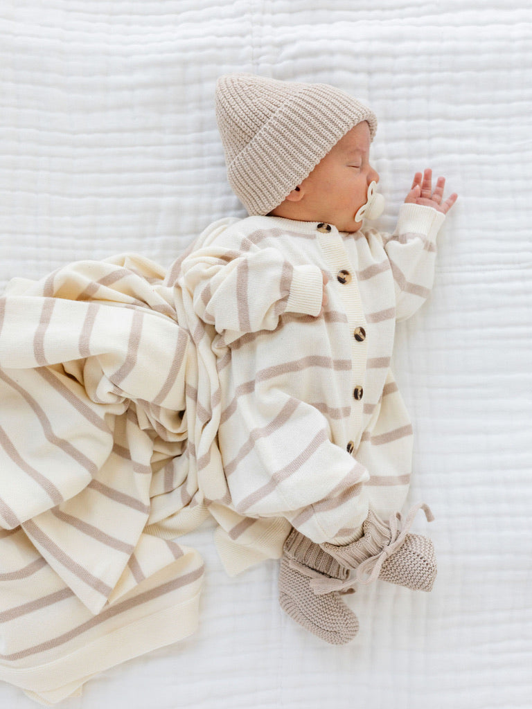 Knit Long Sleeve Onesie - Tan Stripe
