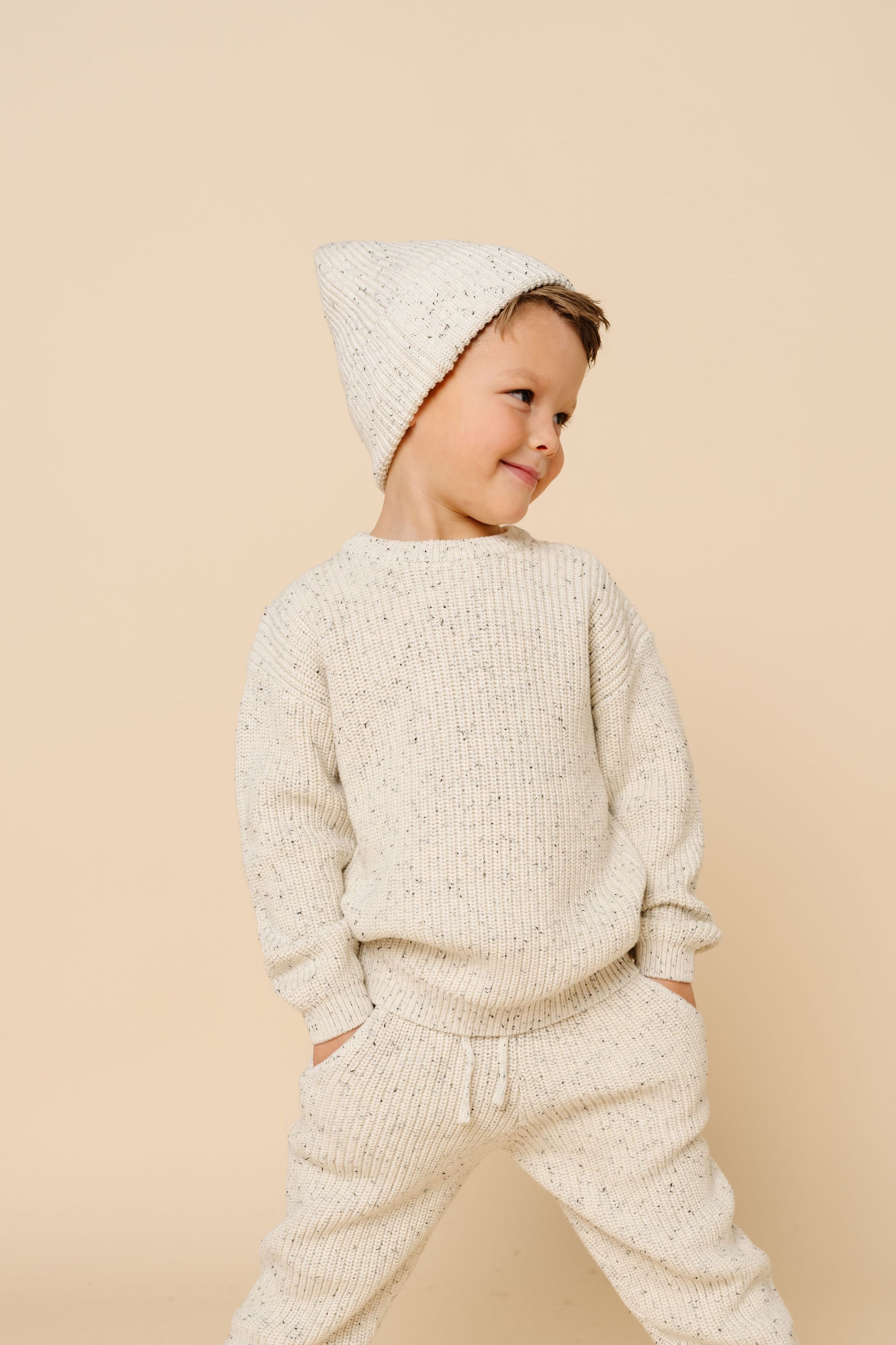 Knit Jogger Pants - Cream Speckle