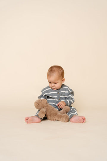 Knit Long Sleeve Onesie - Charcoal Stripe