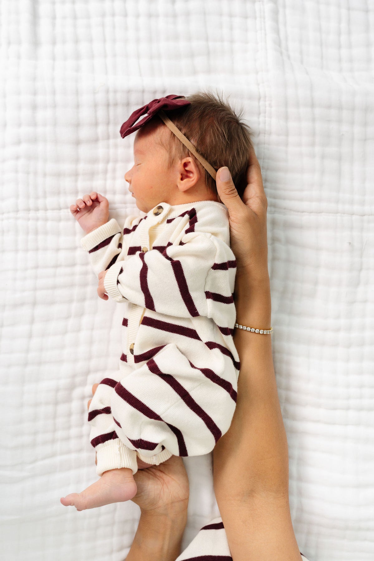 Knit Long Sleeve Onesie - Maroon Stripe