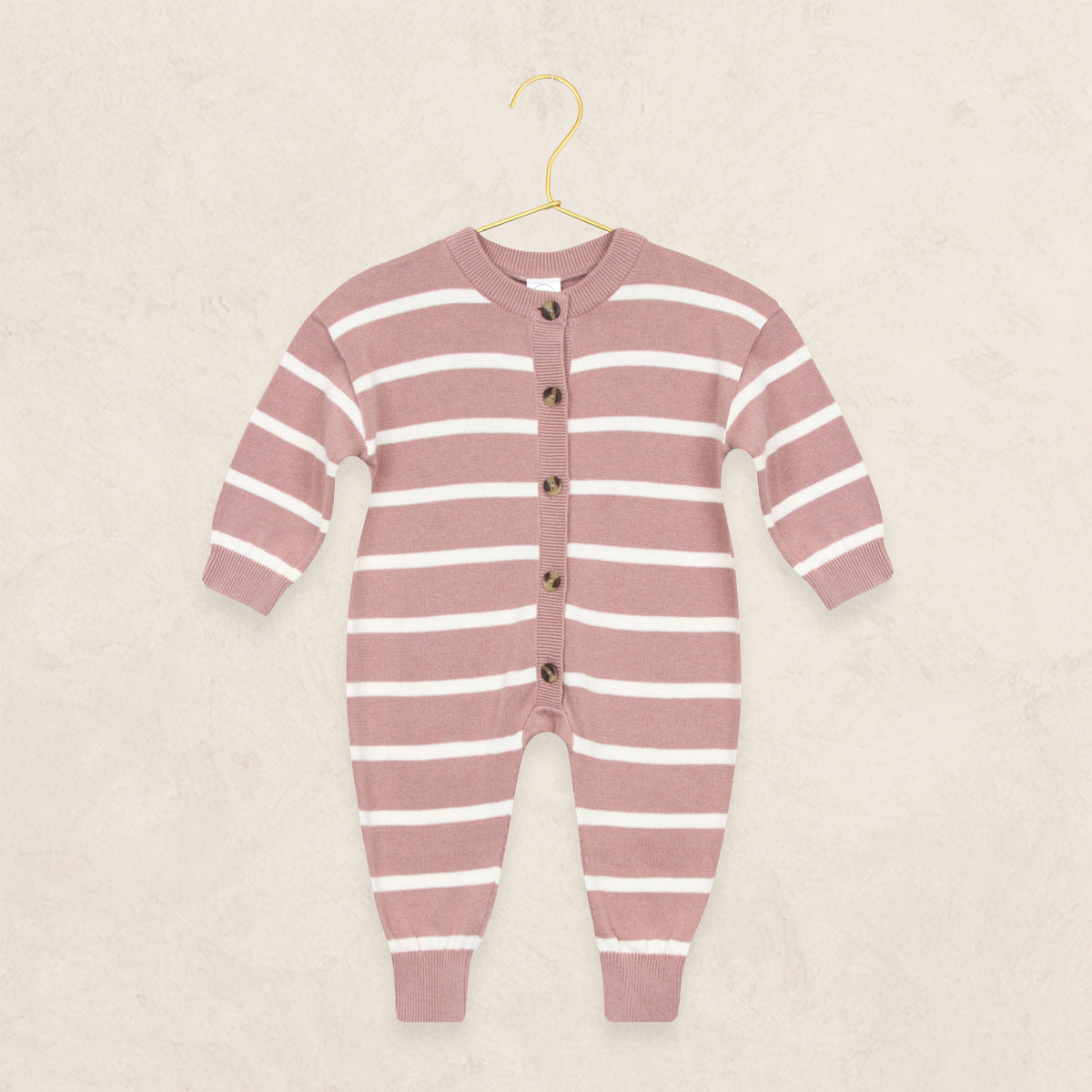 Knit Long Sleeve Onesie - Mauve Stripe