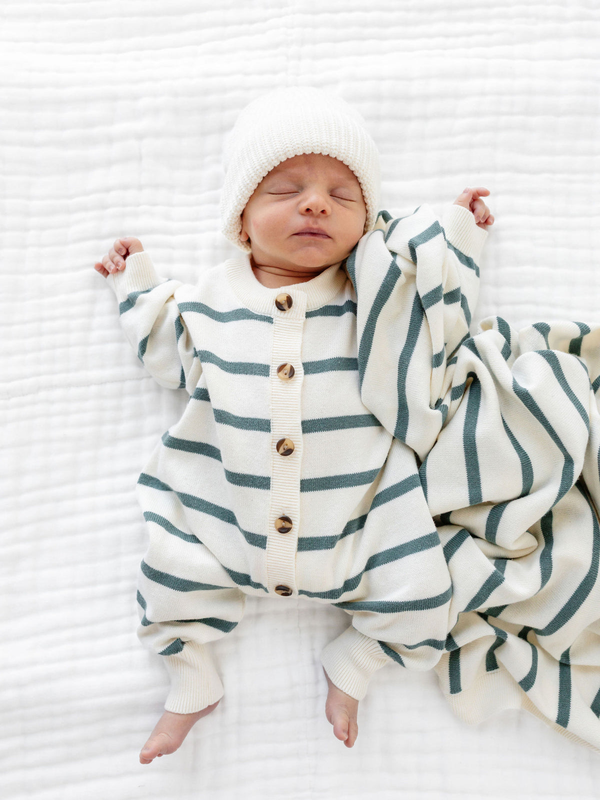 Knit Long Sleeve Onesie - Ocean Stripe