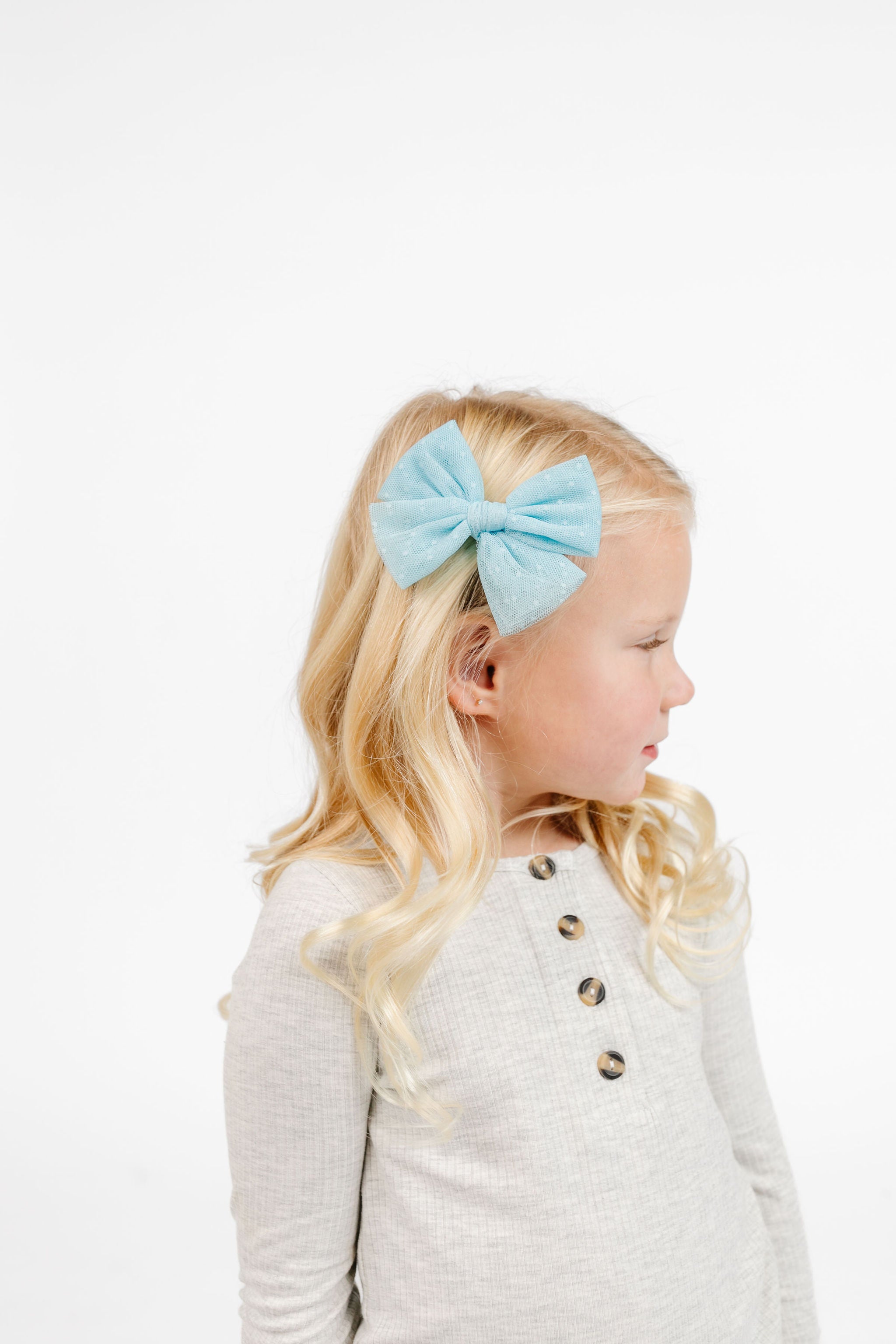 Tulle Bow 3 Pack: Periwinkle Dot Clips