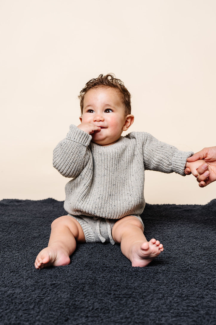 Knit Chunky Sweater - Grey Speckle