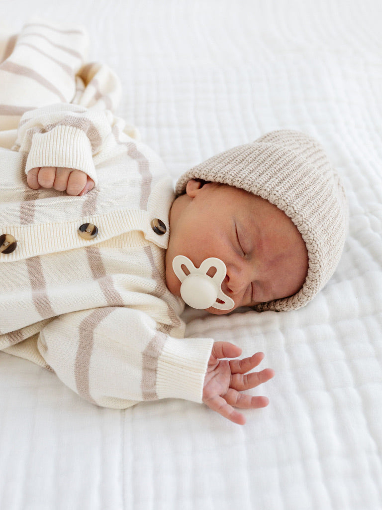 Knit Long Sleeve Onesie - Tan Stripe