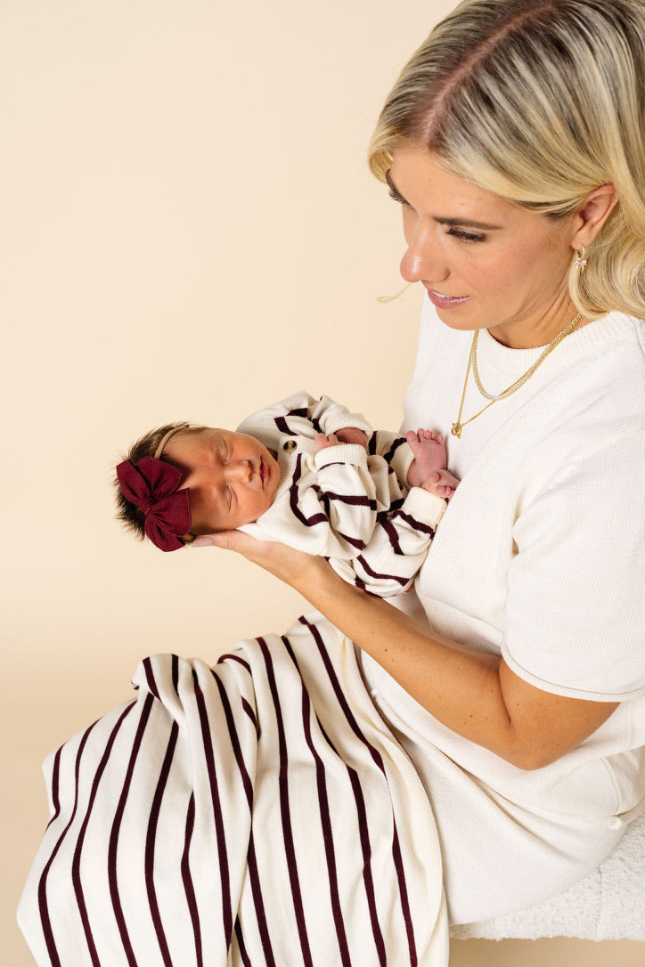 Knit Long Sleeve Onesie - Maroon Stripe
