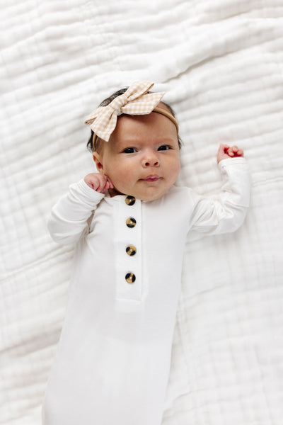 Linen Bow - Tan Gingham Headband
