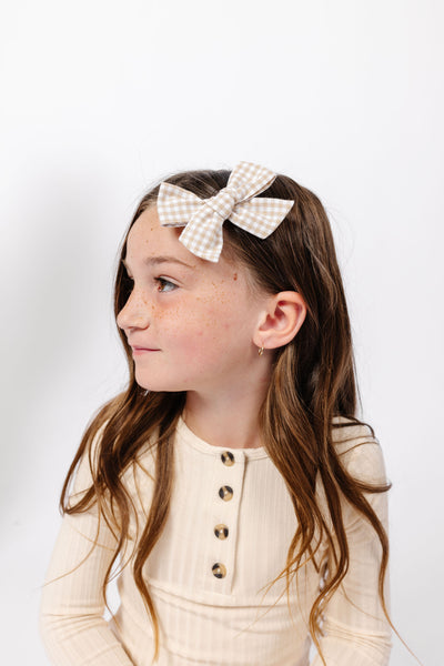 Linen Bow - Tan Gingham Clip