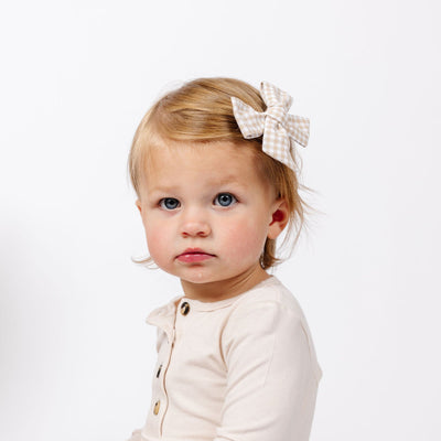 Linen Bow - Tan Gingham Clip