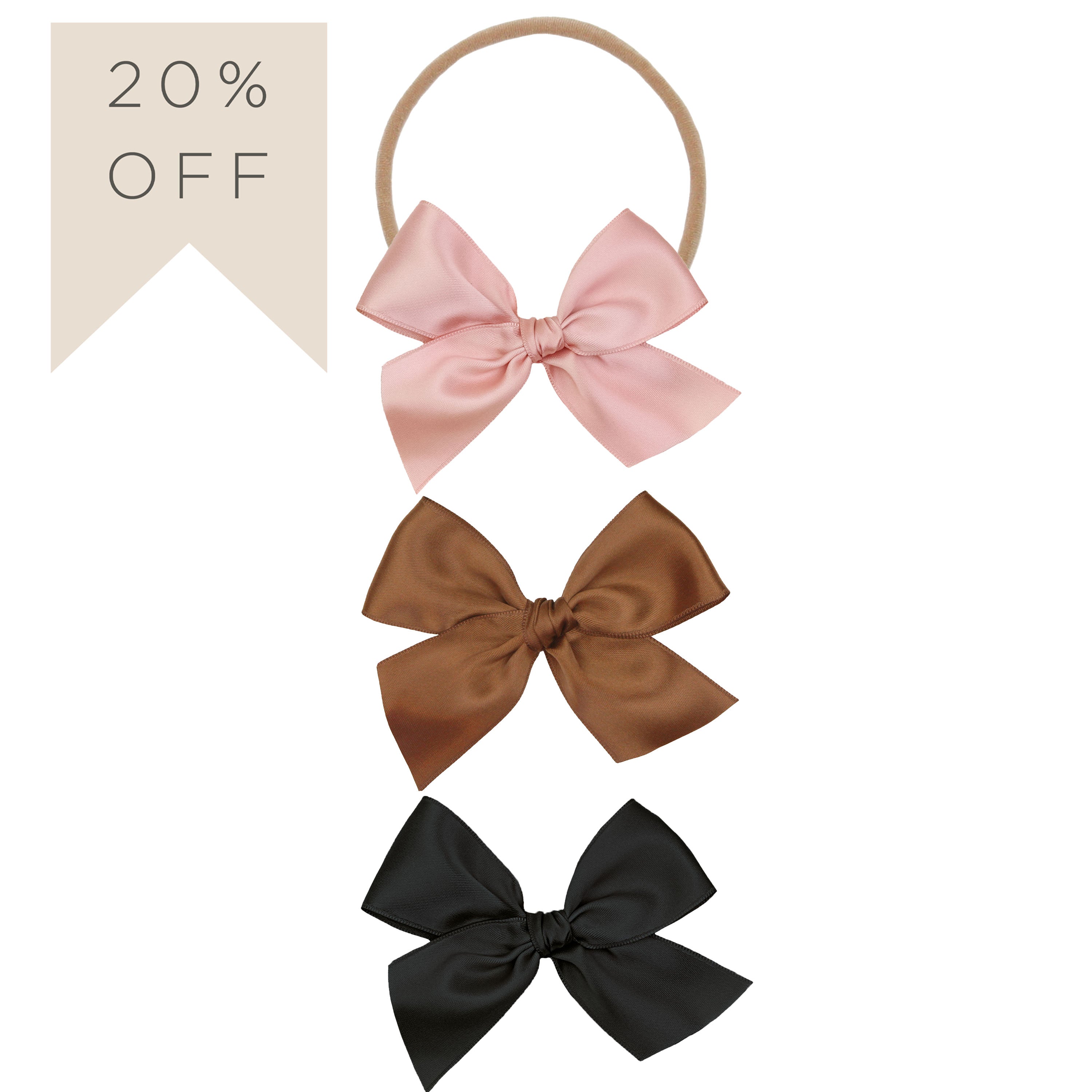 Satin Bow 3 Pack: Chocolate Headbands