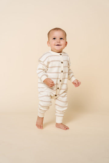 Knit Long Sleeve Onesie - Tan Stripe