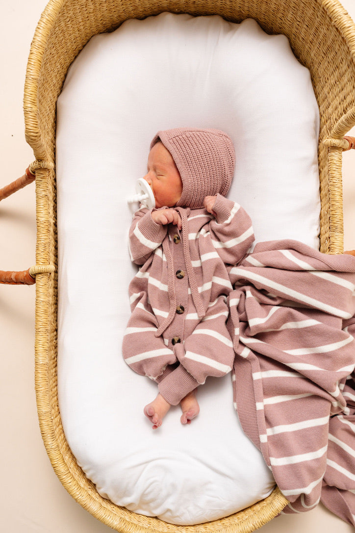 Knit Blanket - Mauve Stripe