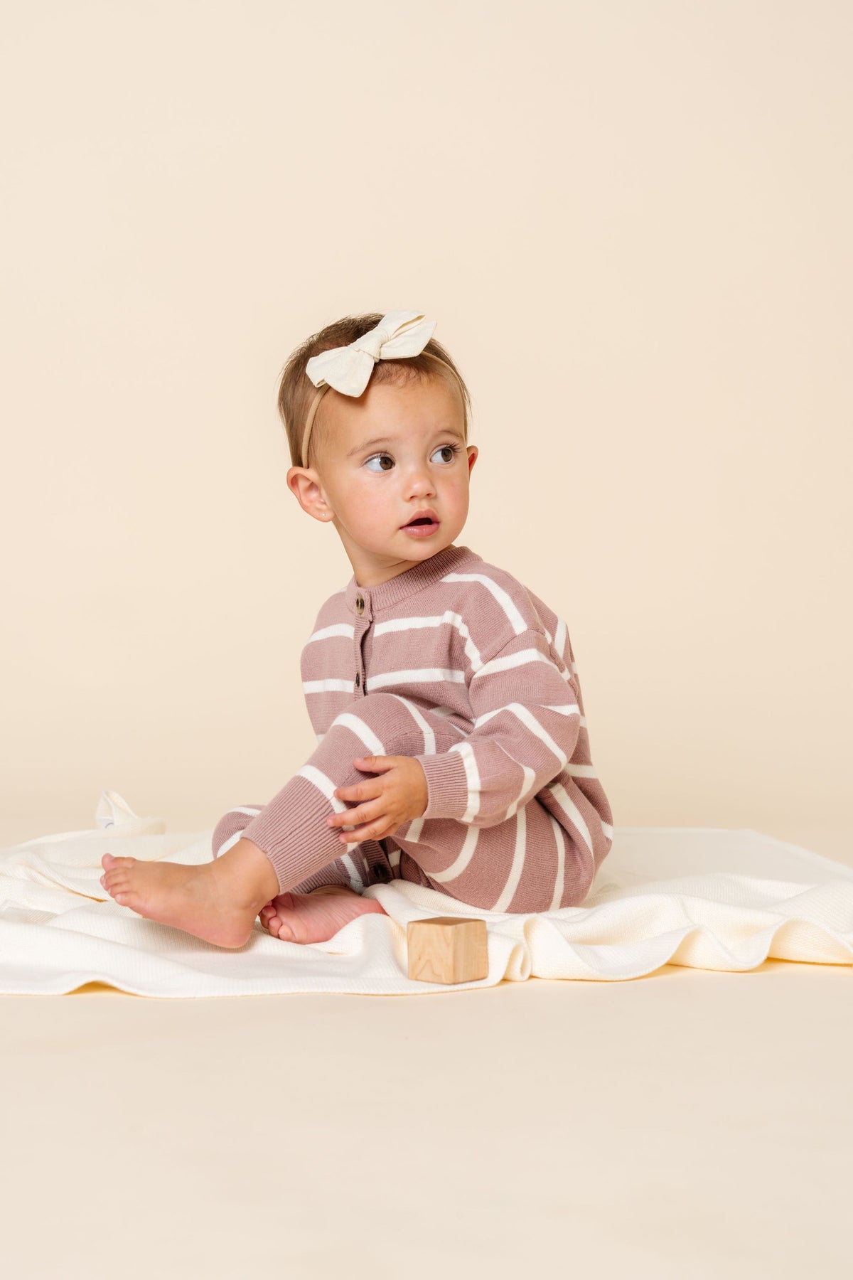 Knit Long Sleeve Onesie - Mauve Stripe
