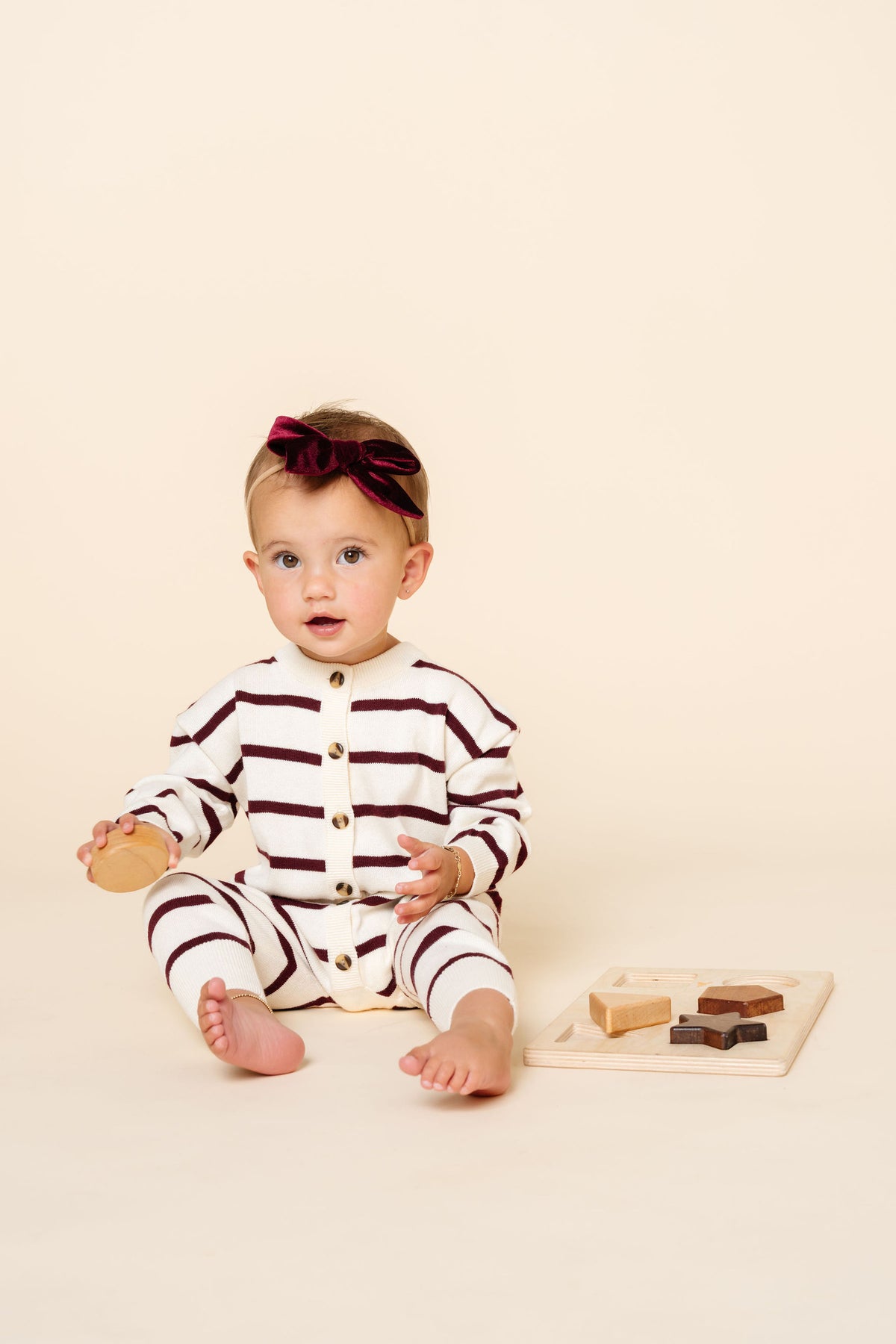 Knit Long Sleeve Onesie - Maroon Stripe