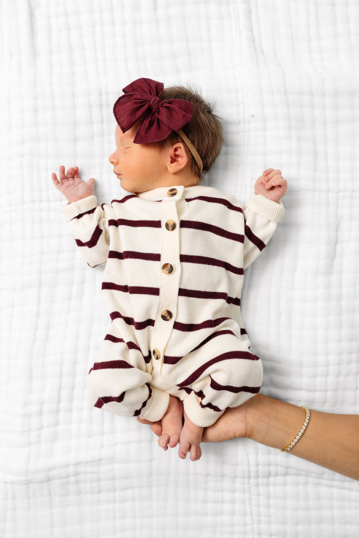 Knit Long Sleeve Onesie - Maroon Stripe
