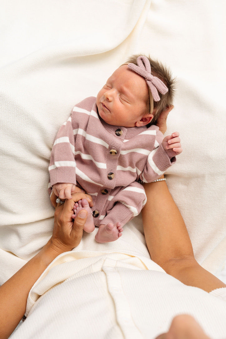 Knit Long Sleeve Onesie - Mauve Stripe
