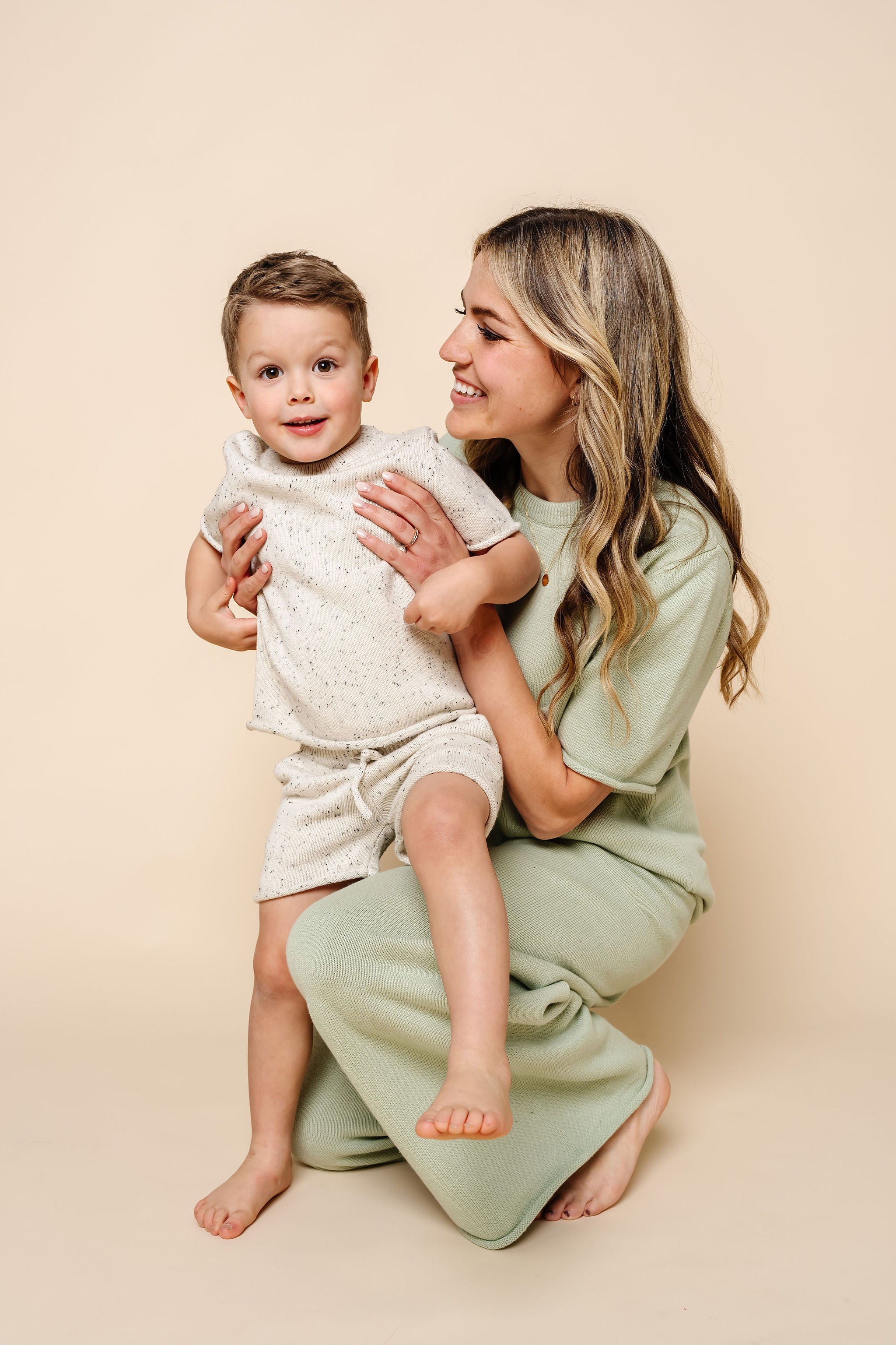 Knit Short Sleeve Tee - Cream Speckle