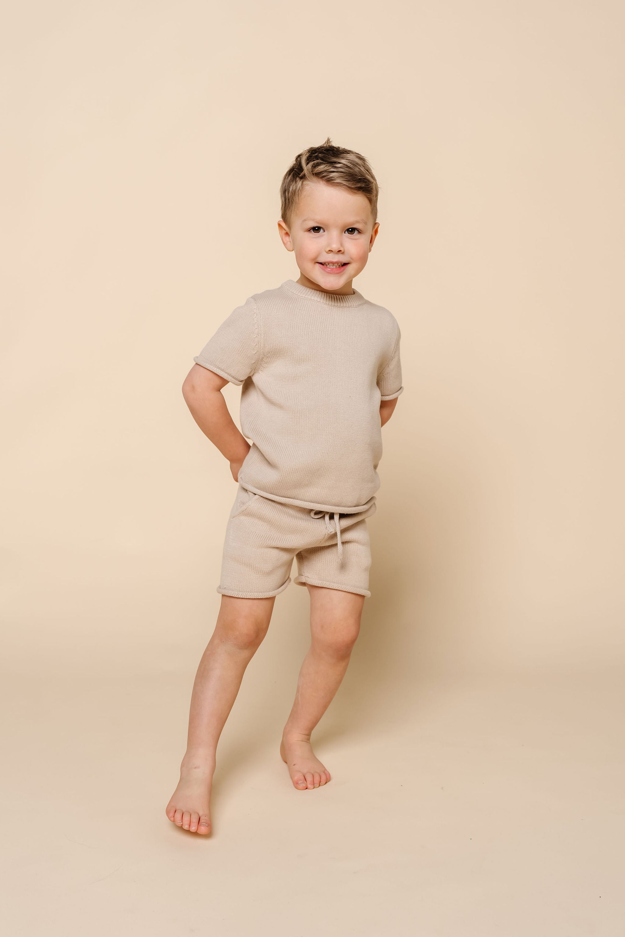 Knit Short Sleeve Tee - Tan