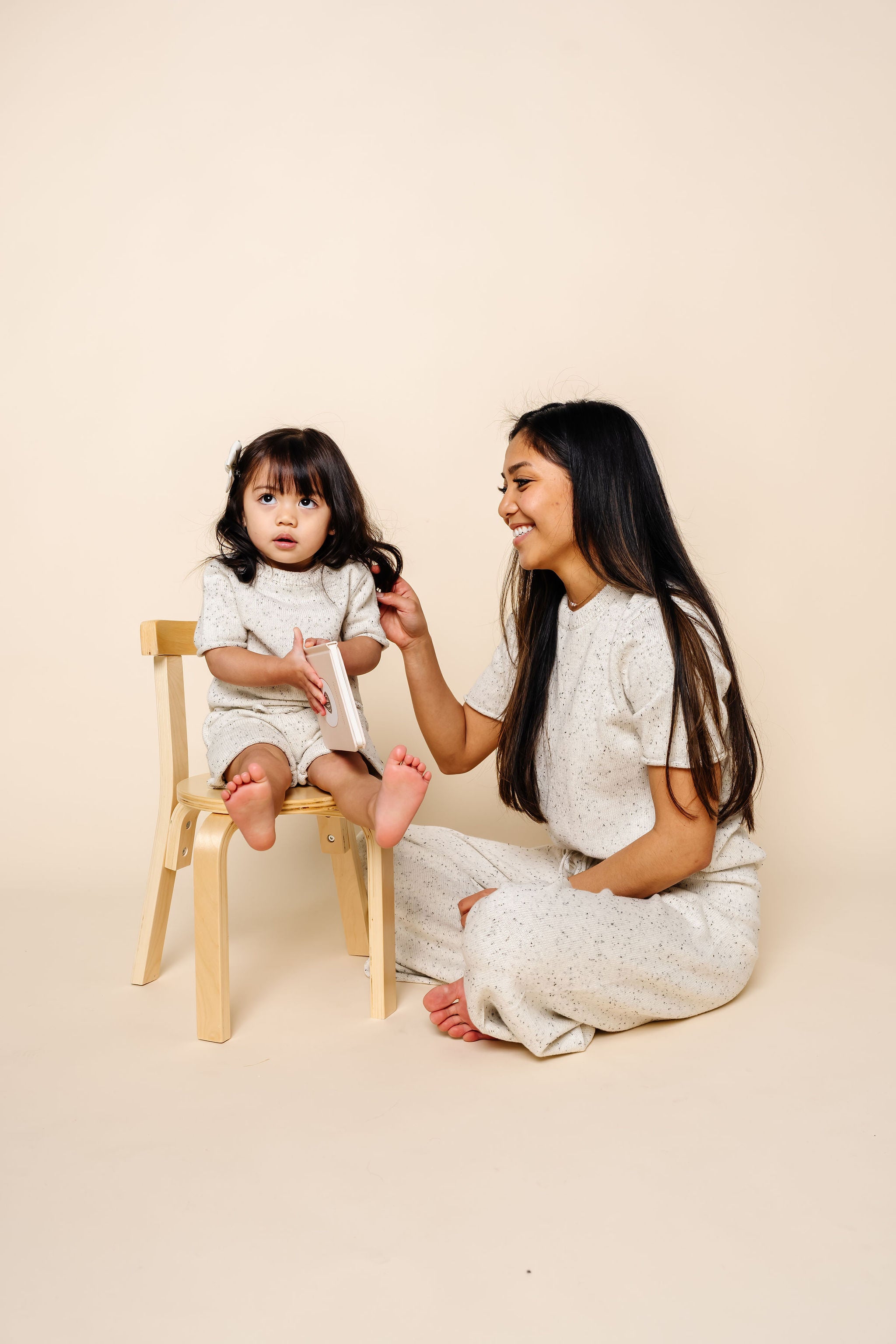 Knit Short Sleeve Tee - Cream Speckle