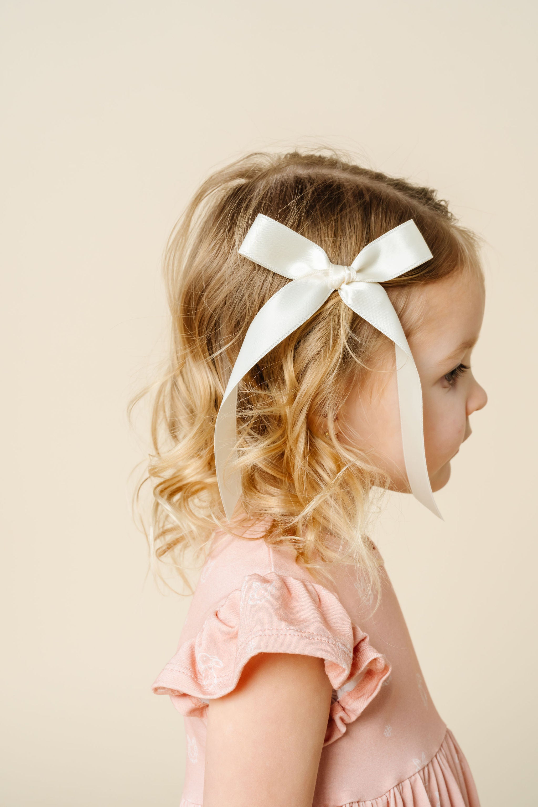 Satin Bow - Cream Sash Clip