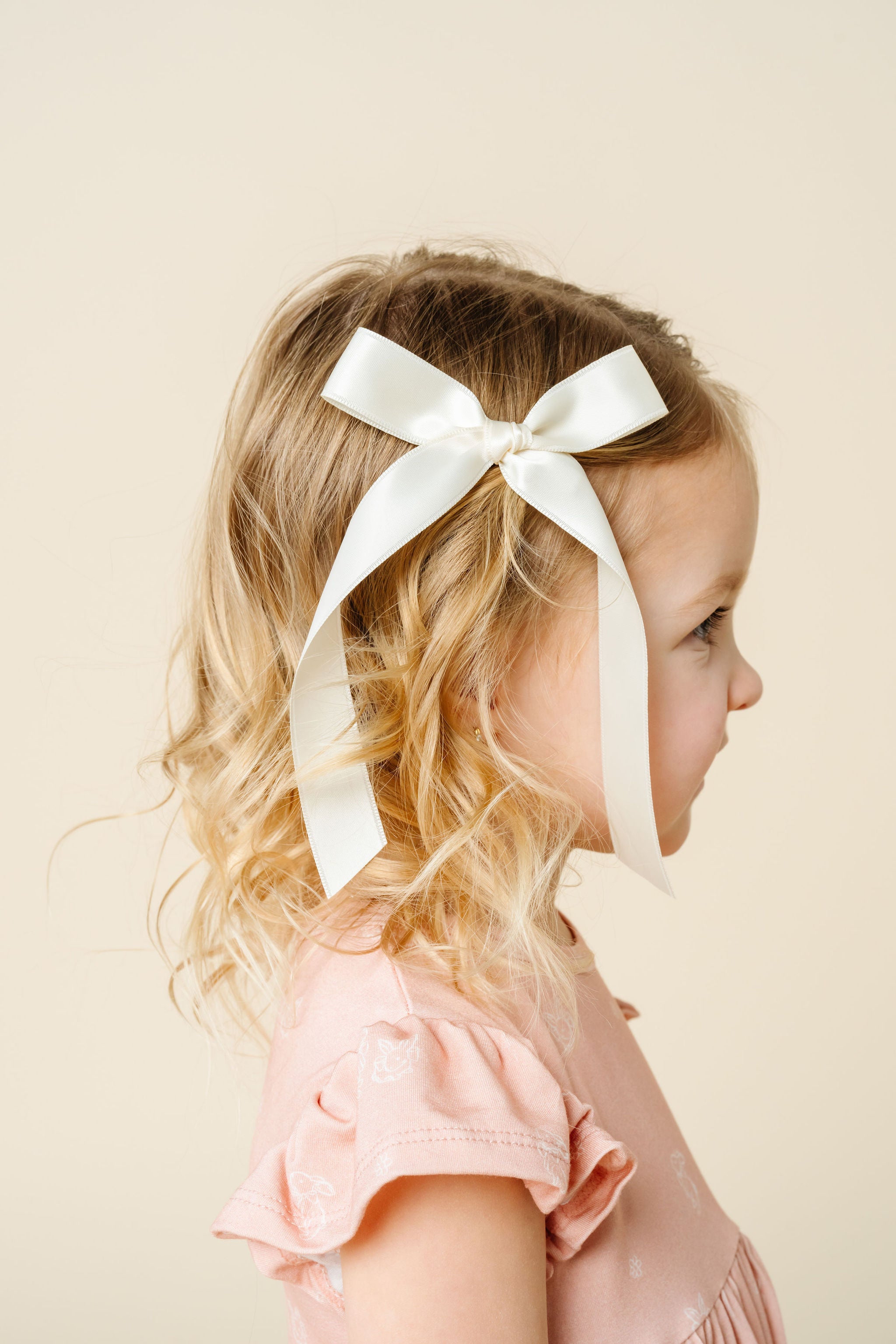 Satin Bow - Cream Sash Clip