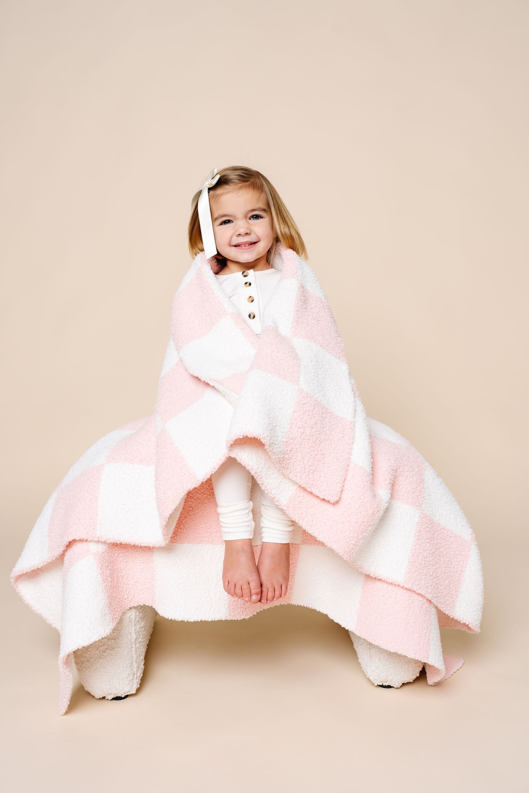 Chenille Blanket - Blush Check - Small & Large
