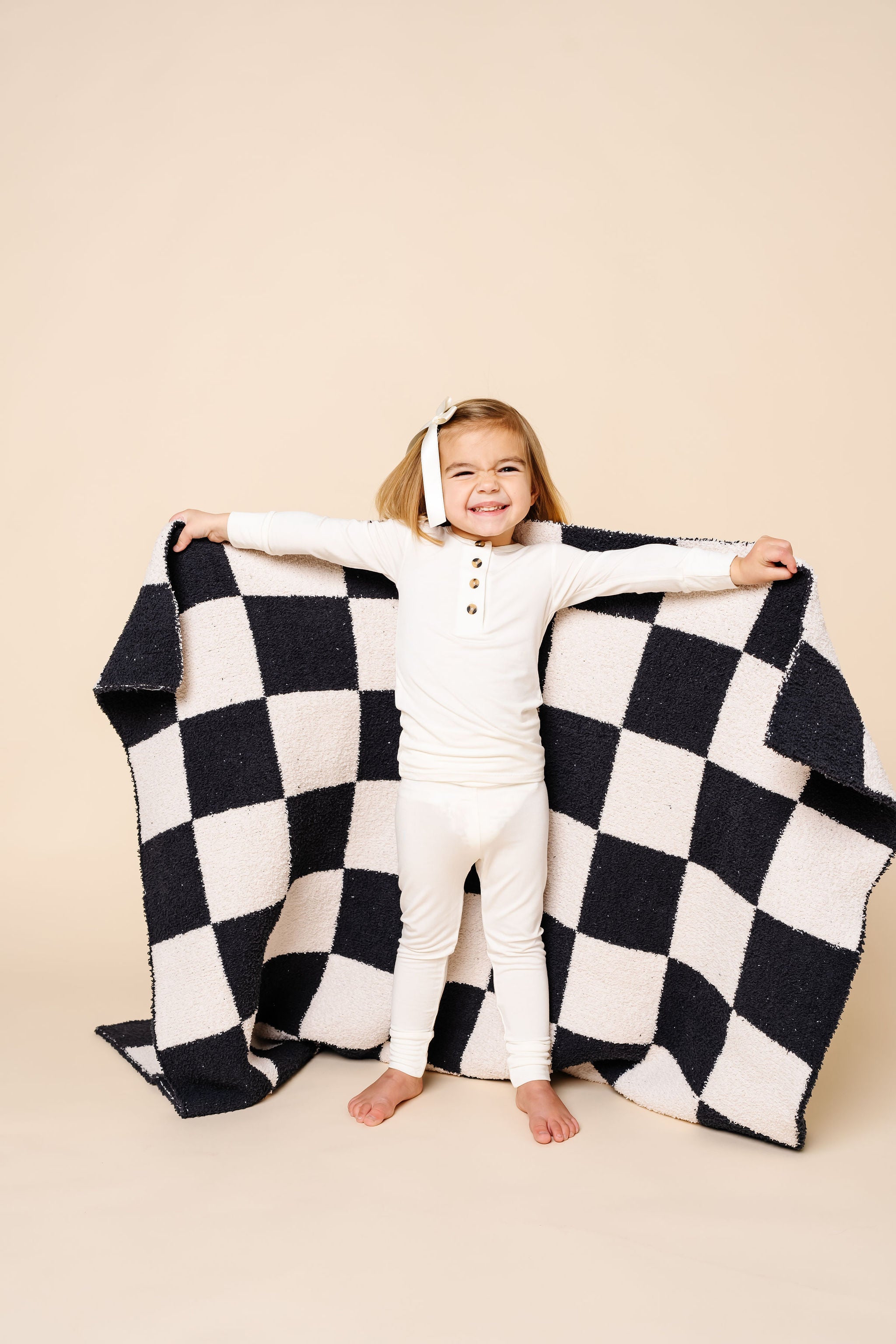 Chenille Blanket - Charcoal Check - Small & Large