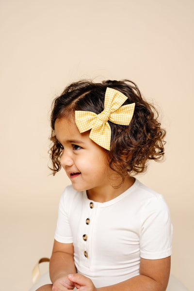 Linen Bow - Yellow Gingham Clip