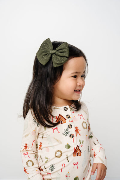 Tulle Bow - Olive Dot Clip