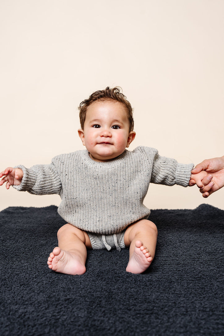 Knit Chunky Sweater - Grey Speckle