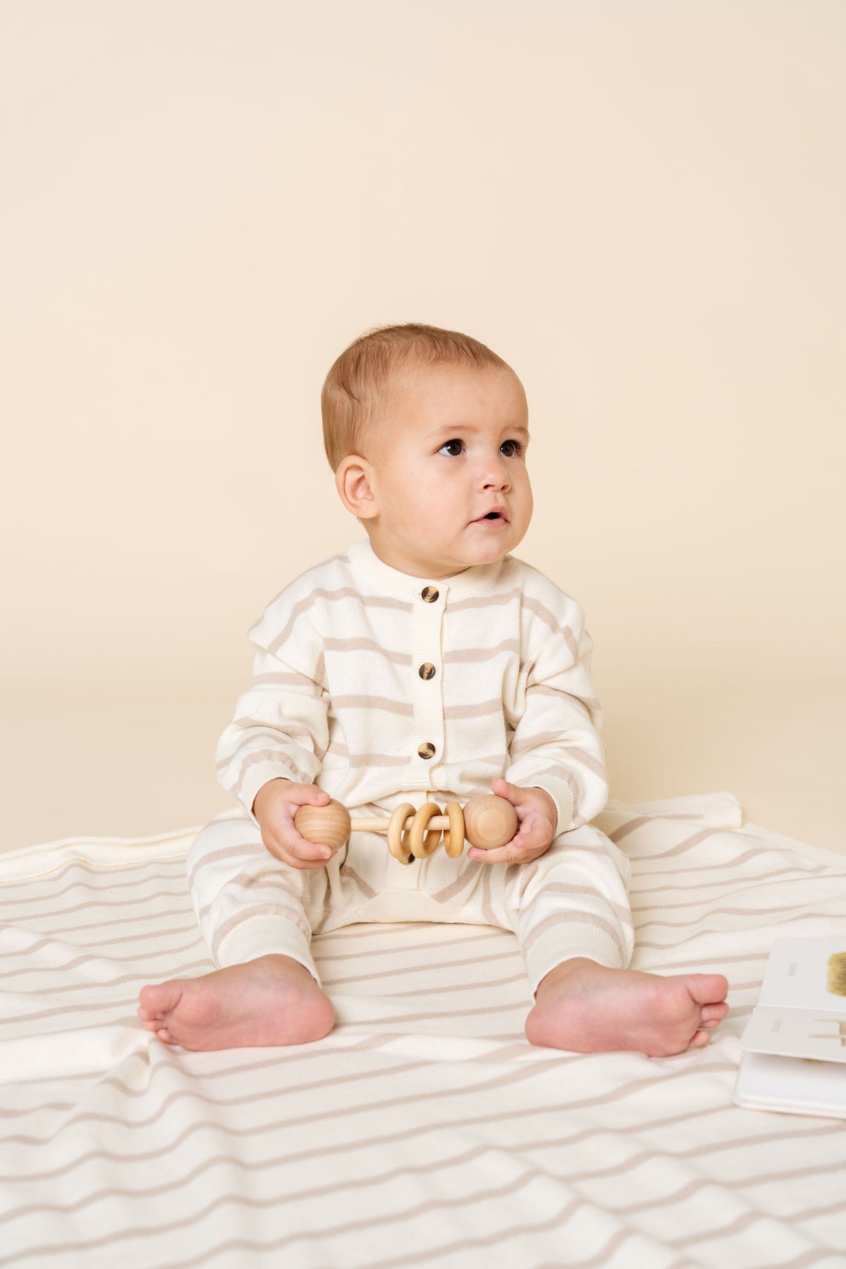 Knit Long Sleeve Onesie - Tan Stripe