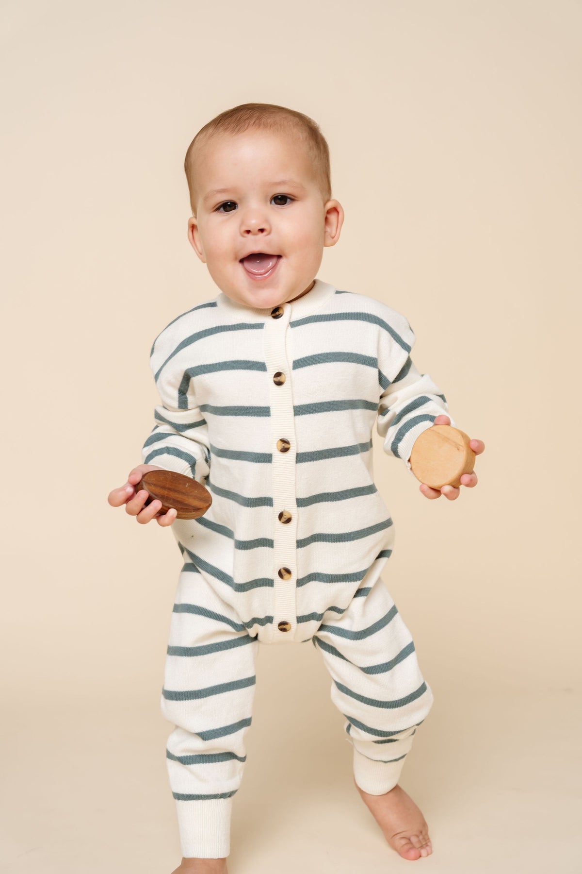 Knit Long Sleeve Onesie - Ocean Stripe