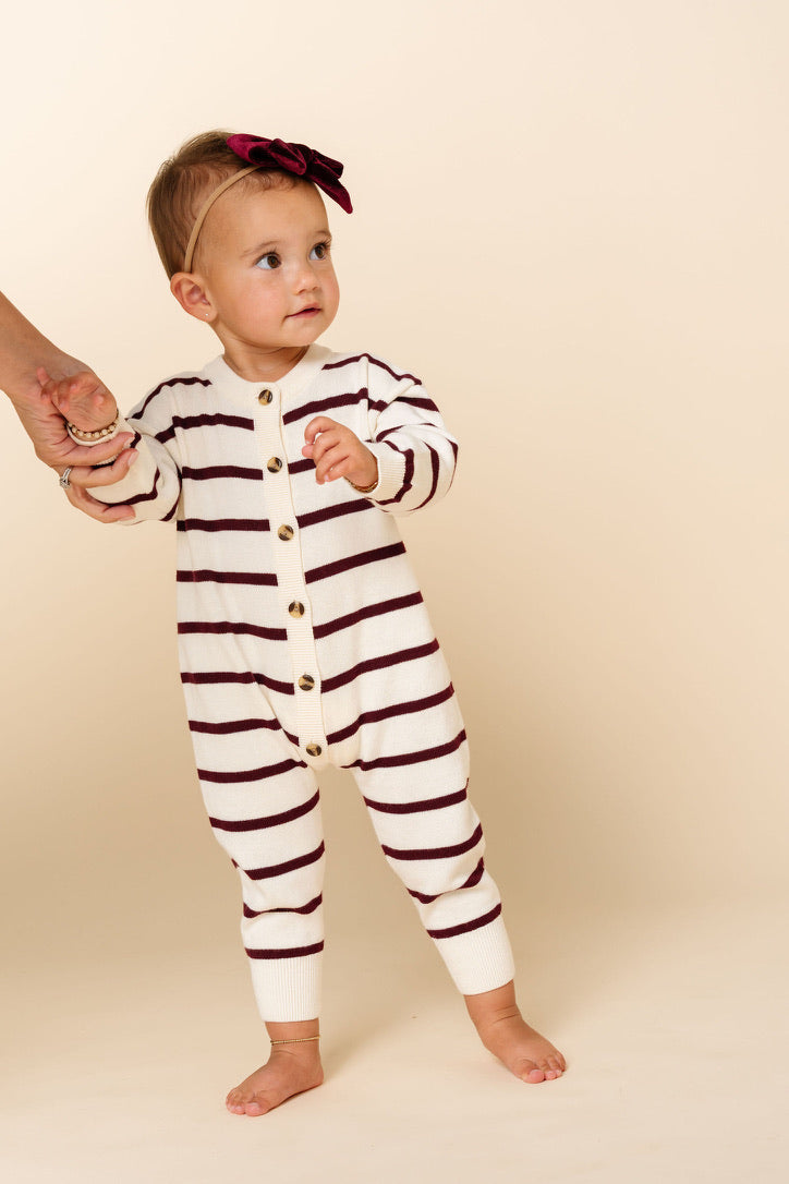 Knit Long Sleeve Onesie - Maroon Stripe