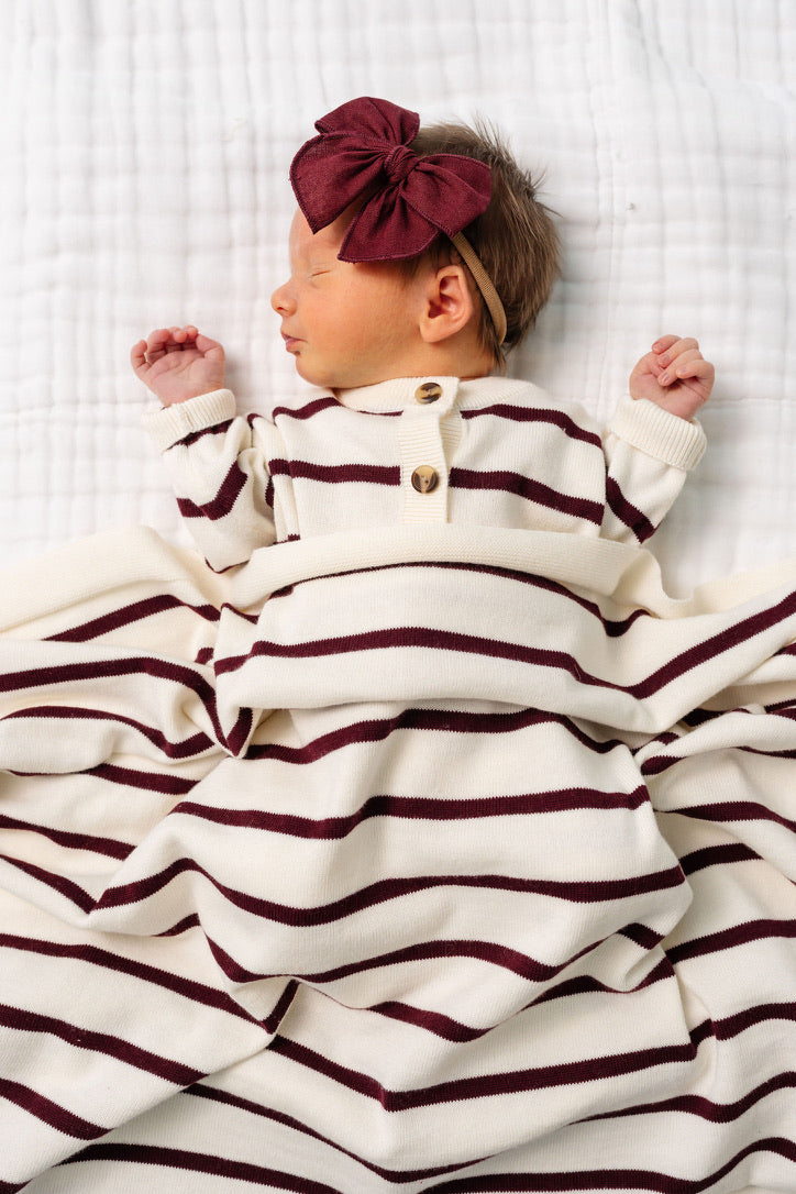 Knit Blanket - Maroon Stripe