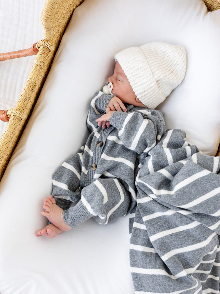 Knit Long Sleeve Onesie - Charcoal Stripe