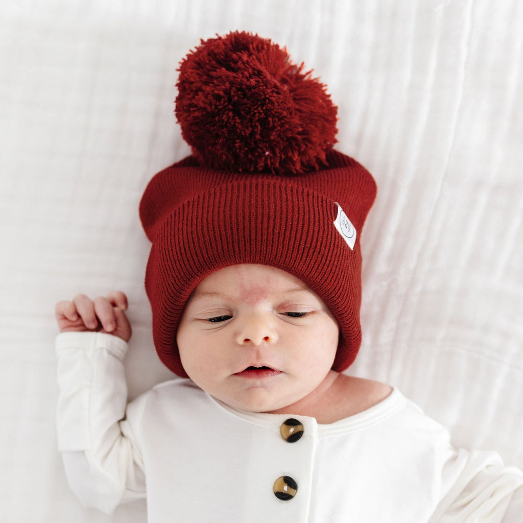 Beanie with Pom - Brick Red – Lou Lou & Company