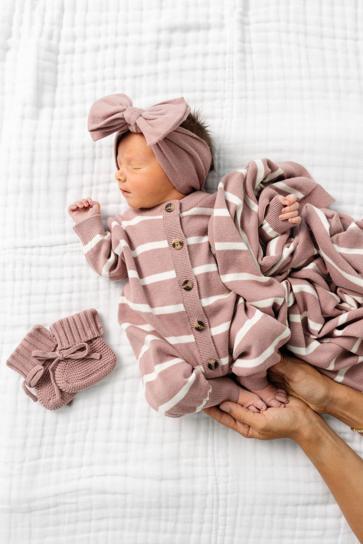 Knit Blanket - Mauve Stripe