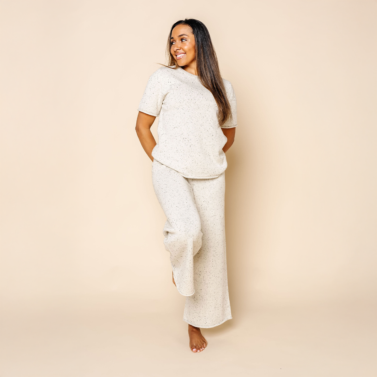 Knit Women's Short Sleeve Tee - Cream Speckle