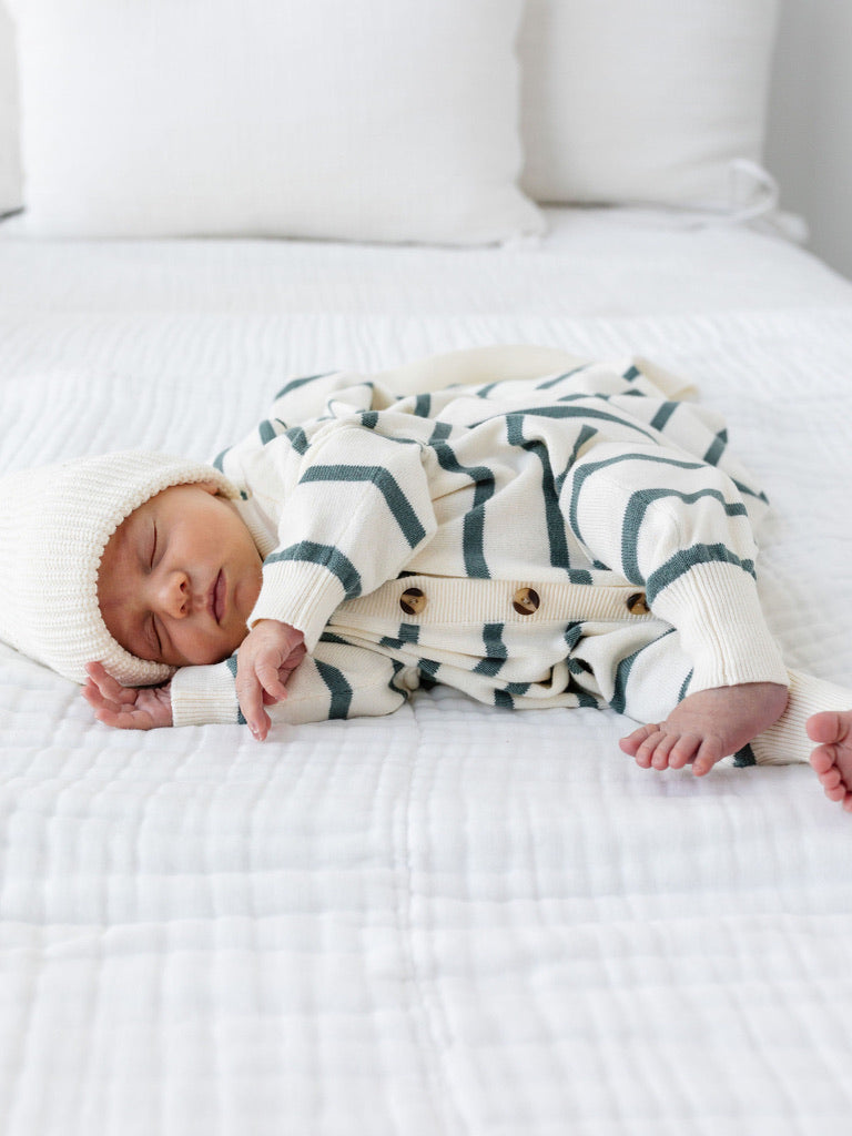 Knit Long Sleeve Onesie - Ocean Stripe