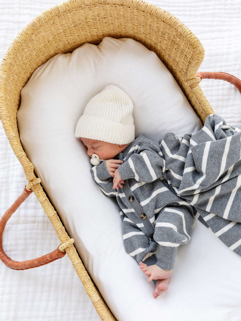 Knit Long Sleeve Onesie - Charcoal Stripe
