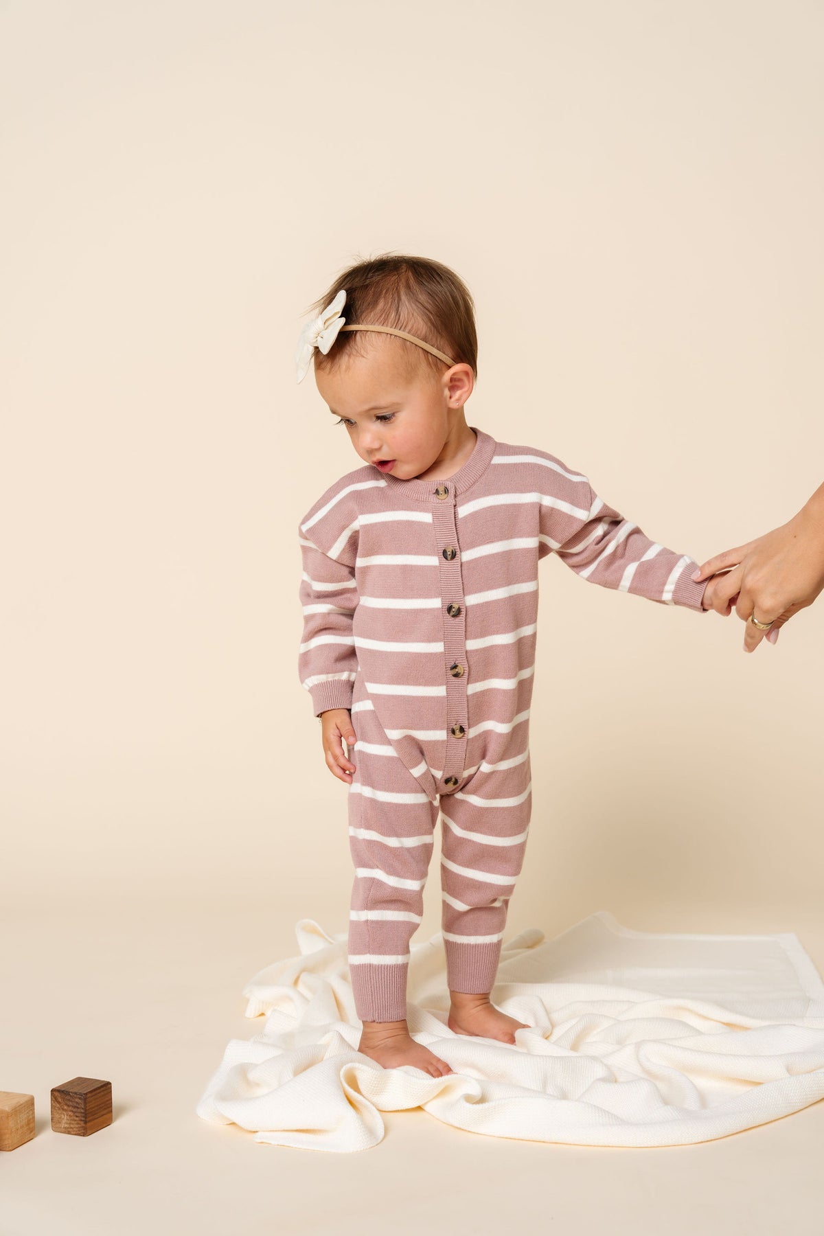 Knit Long Sleeve Onesie - Mauve Stripe