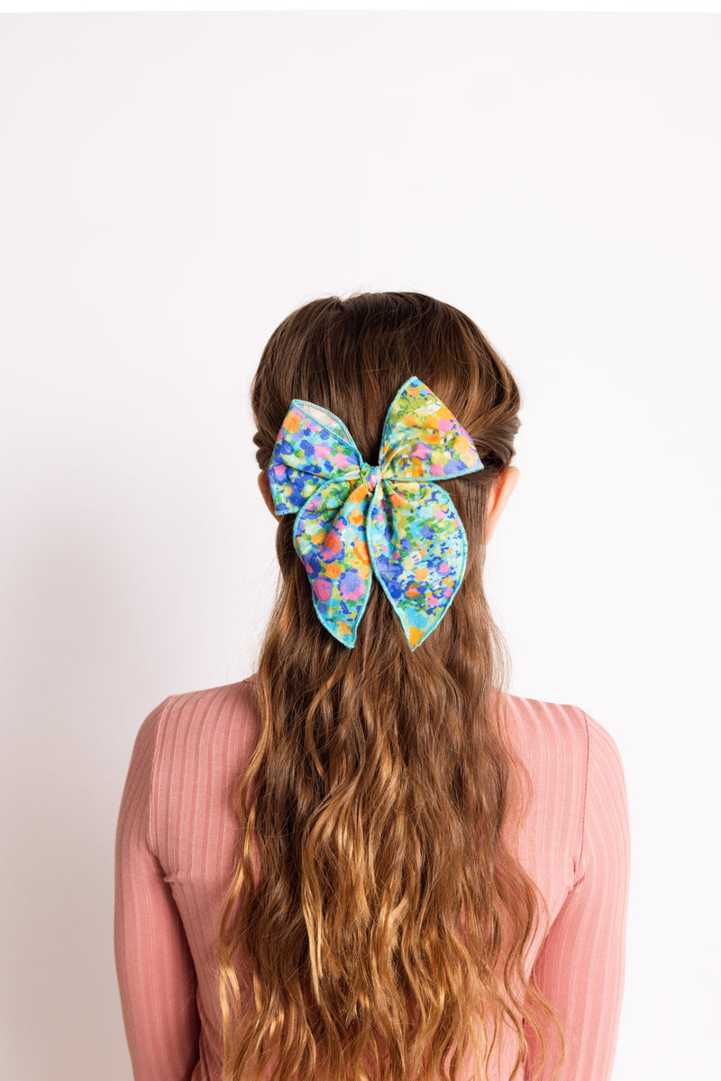 August - Heirloom Bow - Blue Watercolor Floral Headband