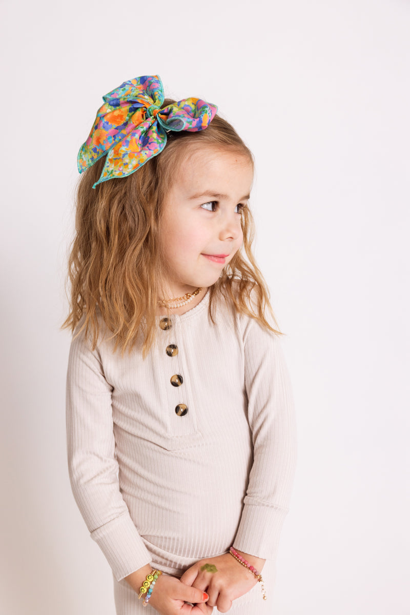 August - Heirloom Bow - Blue Watercolor Floral Headband