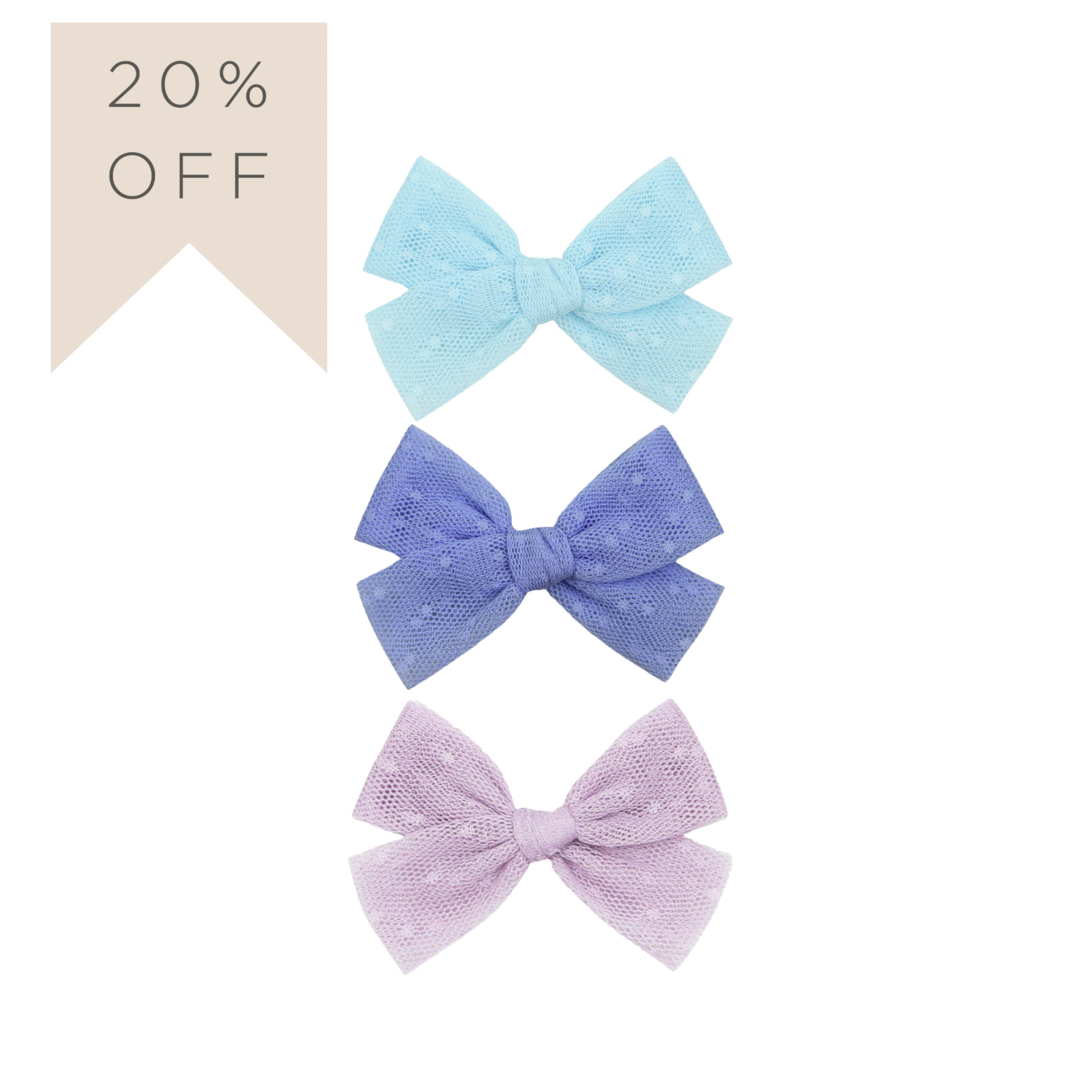 Tulle Bow 3 Pack: Periwinkle Dot Clips