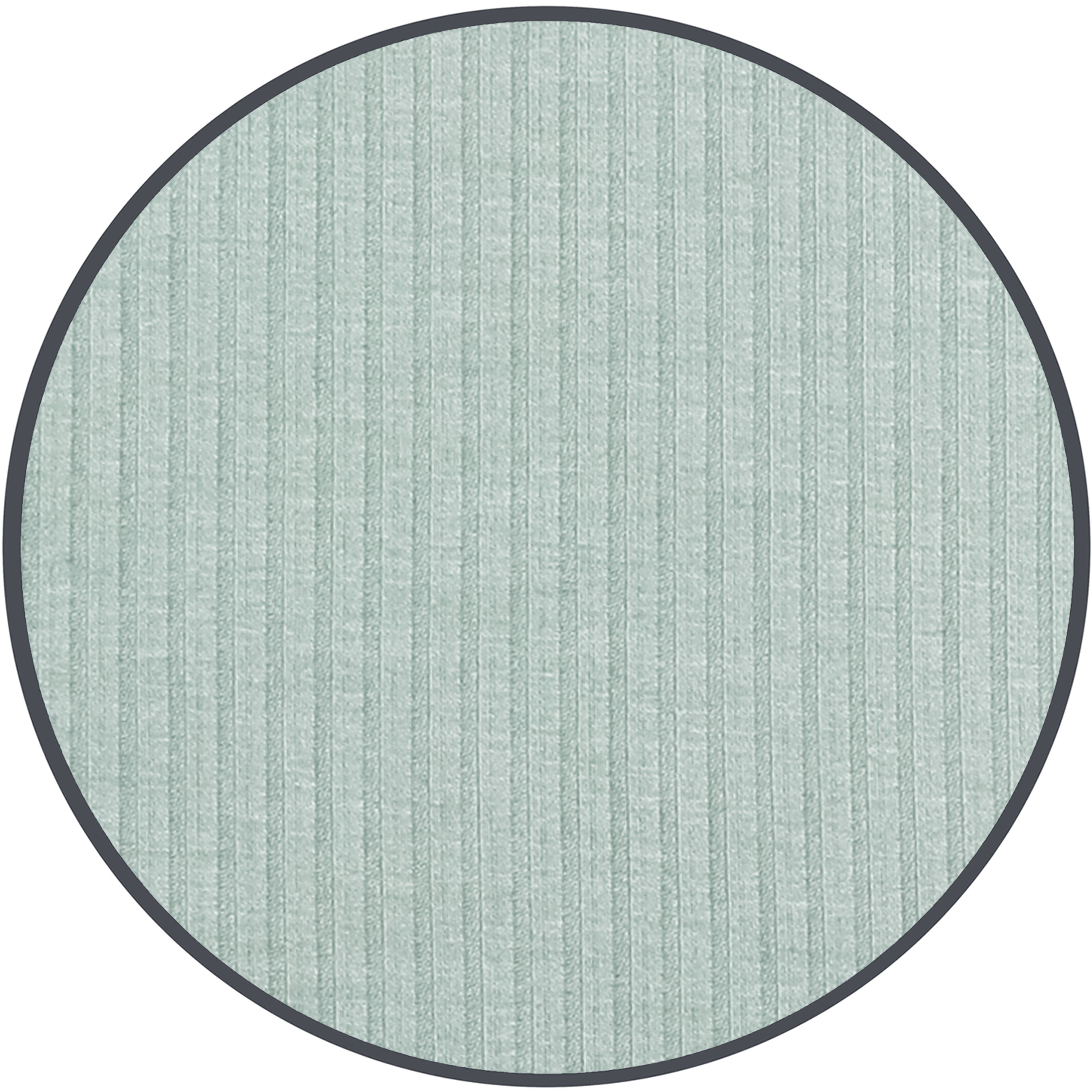 Round green rug with a textured pattern on a white background
