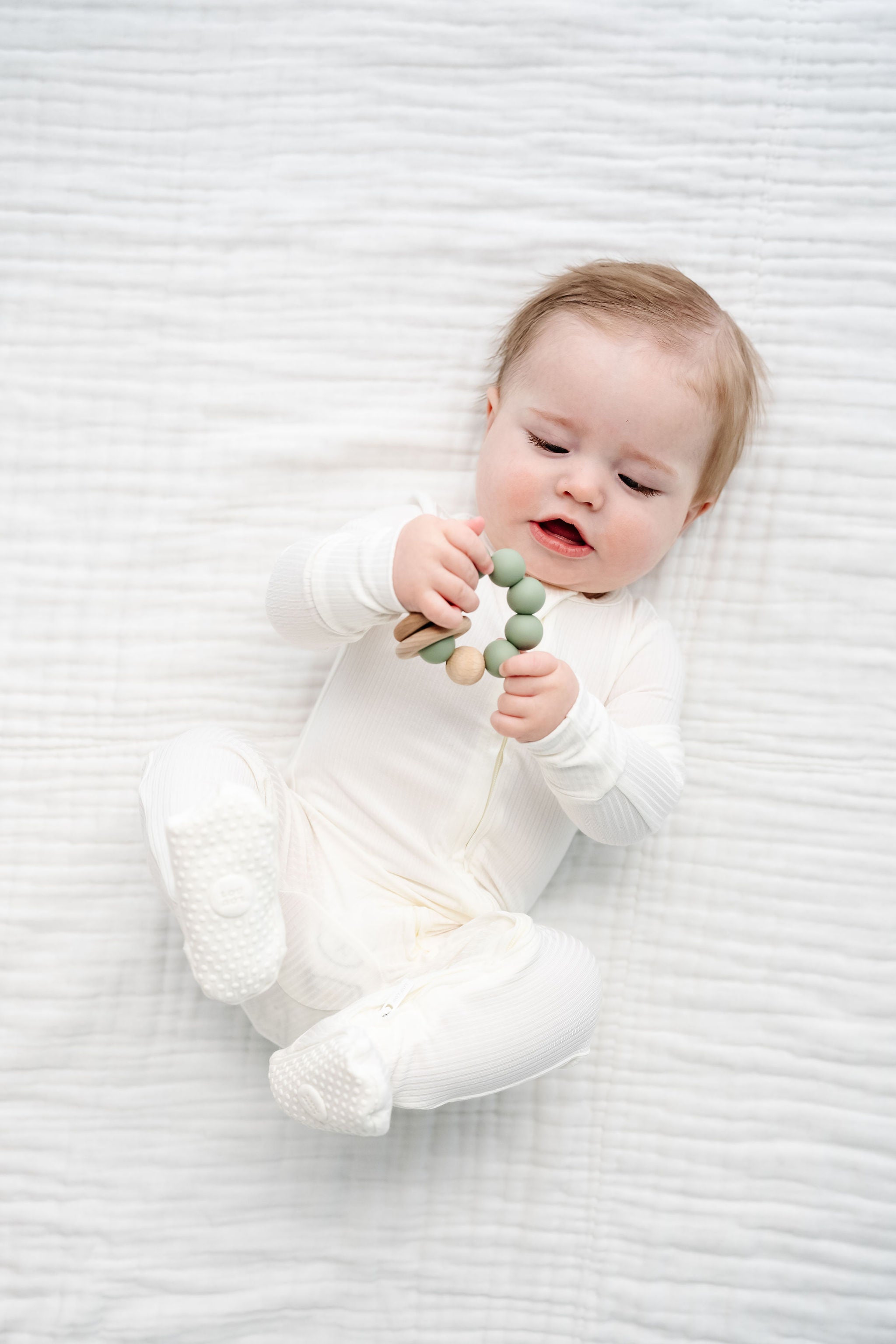 Wren Zipper Footies baby boy wearing 6-12 month size