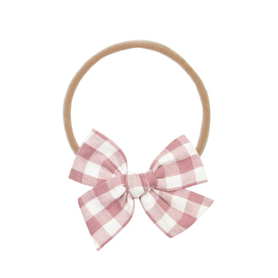 Linen Bow - Mauve Gingham Headband