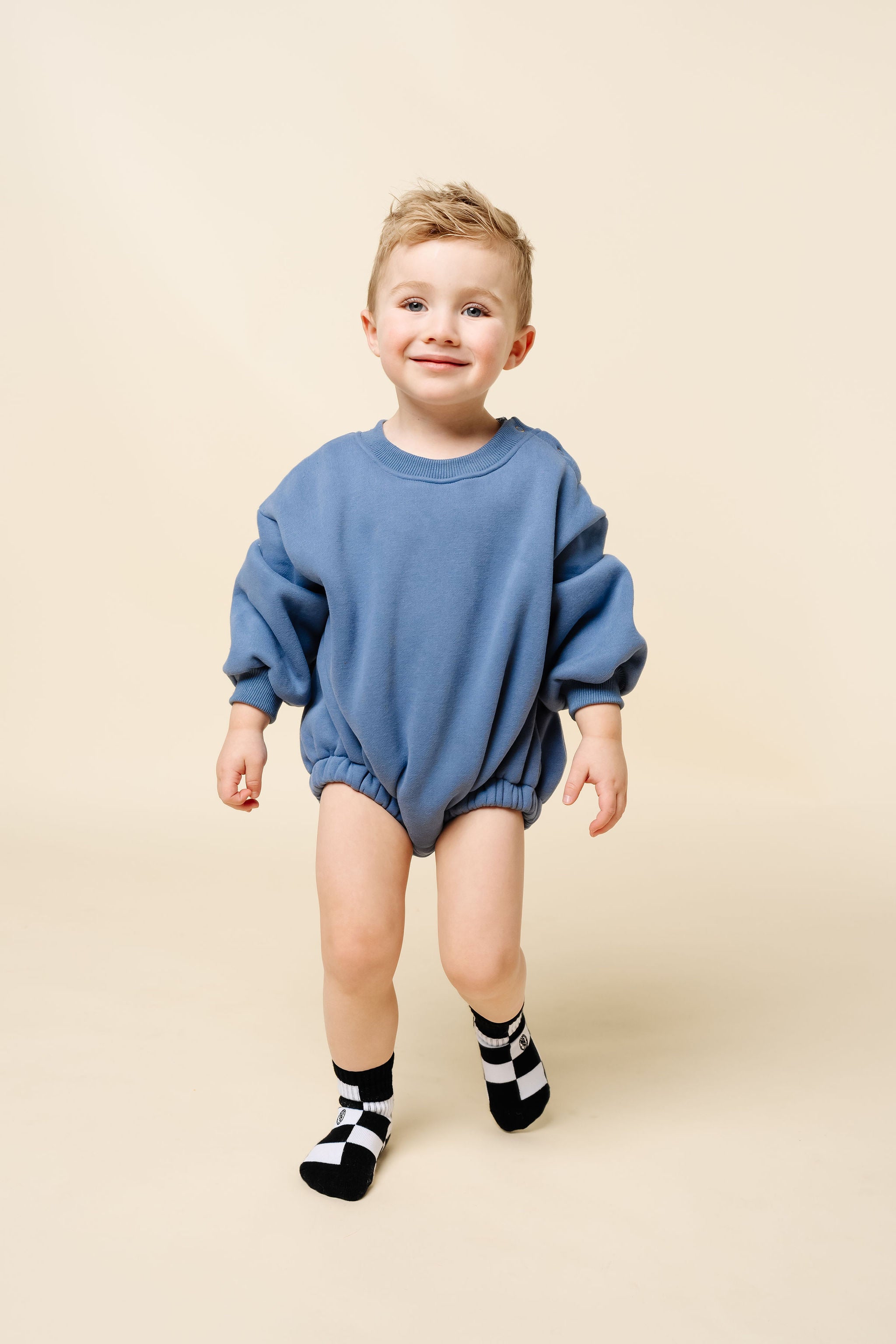 cadet sweatshirt romper toddler boy standing
